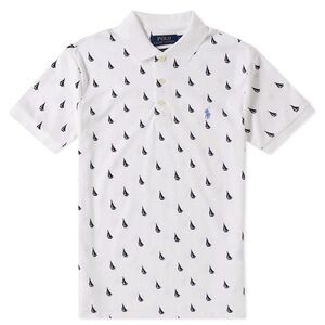 Ralph Lauren White Polo with Navy Sailboat Motif